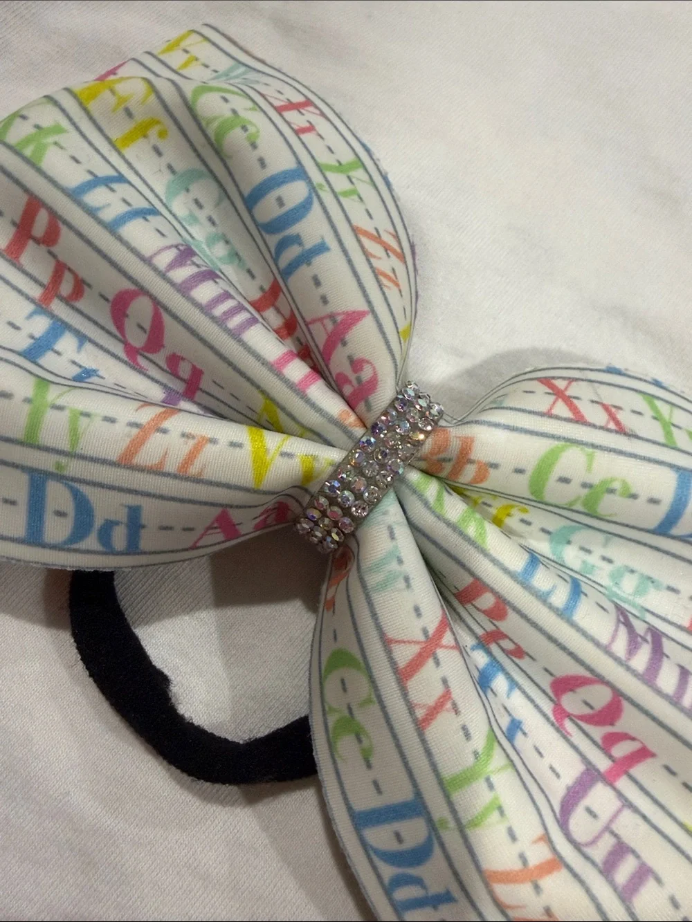 Kids Alphabet & Pencil Bow Hair Elastics - White and Pink
